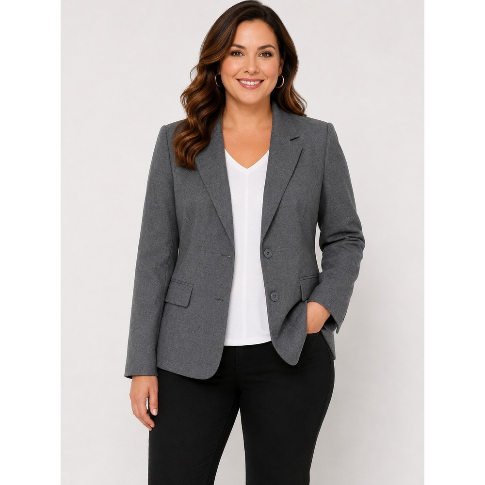Gray Blazer Sz 8 100% Wool Two Button Lined Professional Jacket Vintage Academia